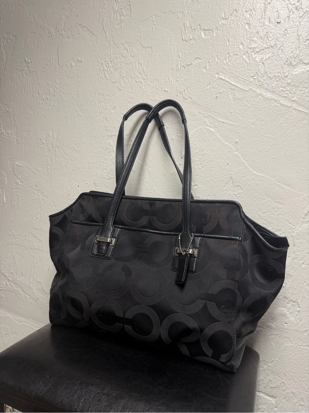 Coach Black Jacquard C-Pattern Tote with Double Handles